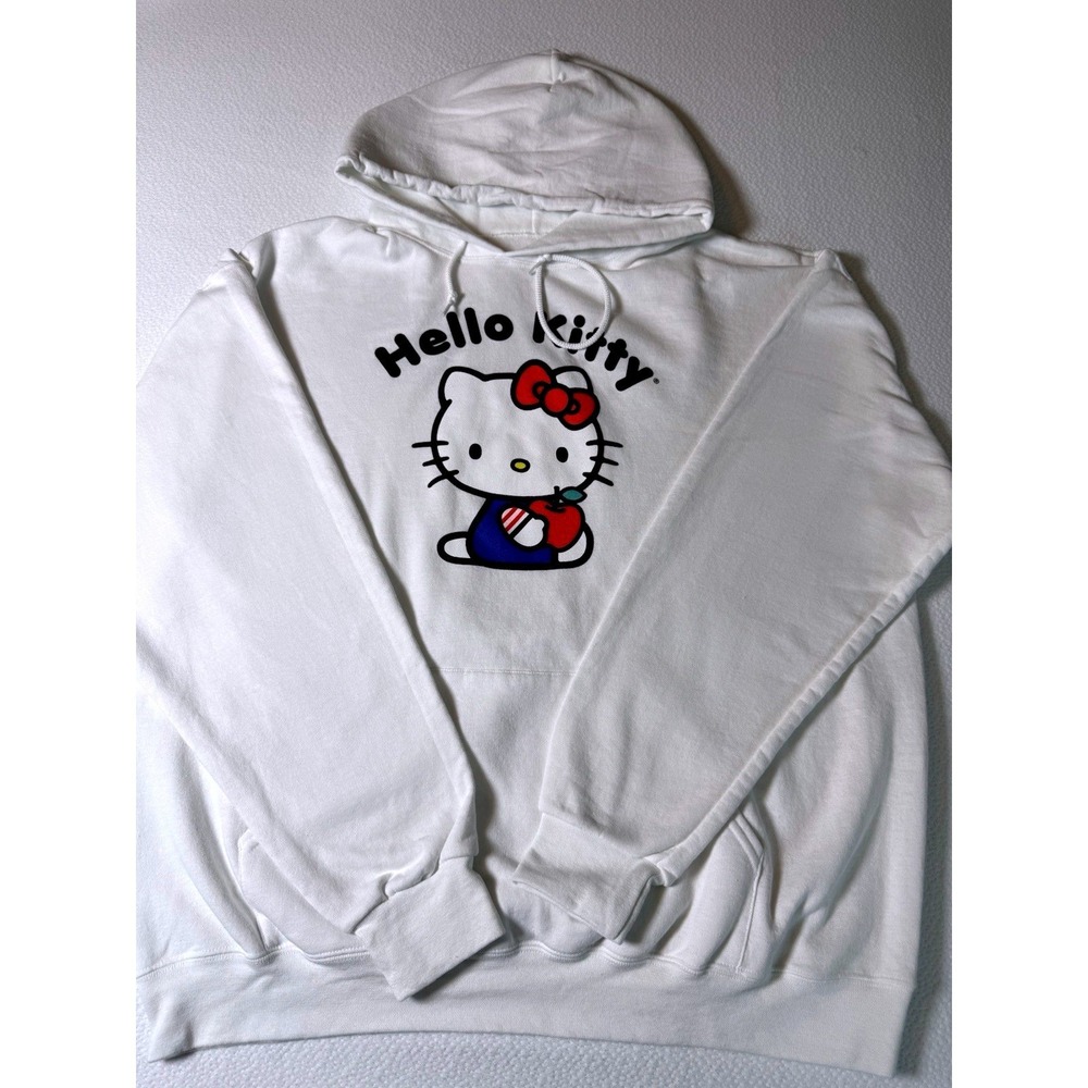 Hello Kitty‎ Sanrio White Hoodie Size XL Graphic Print Pullover Sweatshirt
